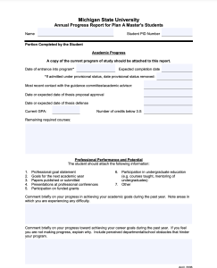 Annual Program Report Plan A student form
